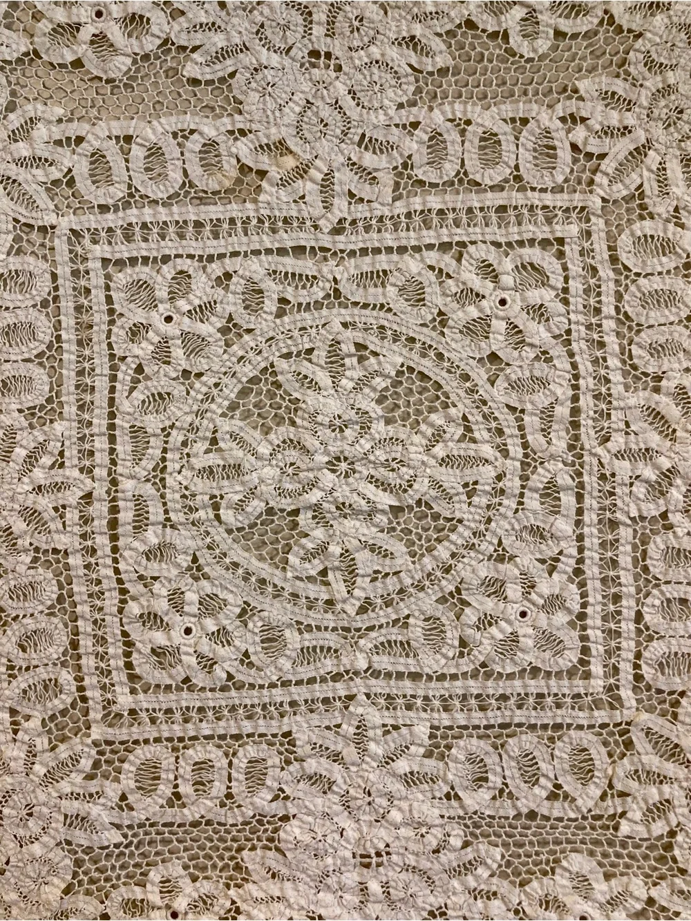 White Crochet Square Tablecloth Doily Boho Lace Decor